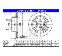 ATE 2X Disco De Freno Trasero 3320 Ventilado Para Mitsubishi Pajero IV V80
