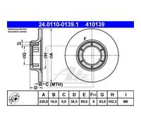 ATE 2x Disco Freno Trasero 2280 Completo para Renault 4 112_ 5 122_ R21 _