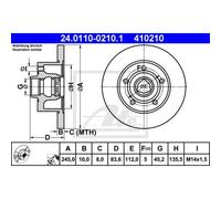 ATE 2x Disco Freno Trasero 2450 Completo para Audi A4 8D2 B5 8D5 24.0110-0210.1