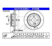 ATE 2x Disco Freno Trasero Ø262 MM Completo para Hyundai i20 GB 1.2 1.4 BC3 BI3