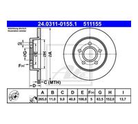 ATE 2x Disco Freno Trasero 2650 Completo para Ford Focus II Da _ Hcp Dp