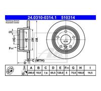 ATE 2x Disco Freno Trasero 2800 Completo para BMW 1er E87 E81 24.0310-0314.1