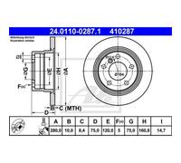 ATE 2x Disco Freno Trasero 2800 Completo para BMW Z4 Roadster E85 24.0110-0287.1