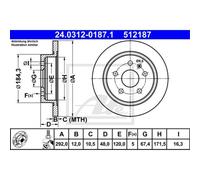 ATE 2x Disco Freno Trasero 2920 Completo para Opel Insignia A Caravan G09