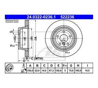 ATE 2x Disco Freno Trasero 3360 Ventilado para BMW 3er Touring E91 E90 E93
