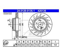 ATE 2x Disco Trasero 3300 Perforado/Iluminación Interior para Mercedes-Benz