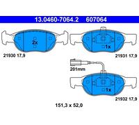 ATE 607064 Pastillas Freno Delanteras BRAVO/A, MAREA 4 Piezas 52x151,3x17,9 mm