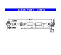 ATE Latiguillo de freno 83.8247-0636.3 Manguera flexible delantera para Audi Seat Skoda VW Cupra