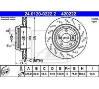 ATE Disco de freno trasero derecho para BMW: M3, Z4 (Ref: 24.0120-0222.2)