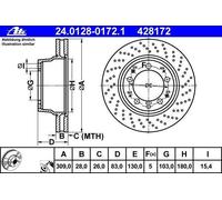 ATE Disco de freno trasero derecho para PORSCHE: 911 (Ref: 24.0128-0172.1)