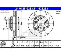 ATE Disco de freno trasero derecho para PORSCHE: Panamera (Ref: 24.0128-0283.1)