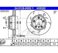ATE Disco de freno trasero izquierdo para PORSCHE: Panamera (Ref: 24.0128-0282.1)