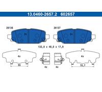 ATE Juego de Pastillas Freno Eje Trasero Apto para Jeep Wrangler 13.0460-2657.2