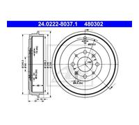 ATE Tambores Trasero Ø100mm para Fiat Punto Van 199 Grande 199_ Opel Corsa