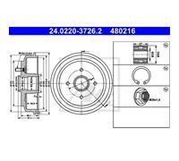 ATE Tambores Trasero Ø108mm Con Cojinete Rueda Sin Anillo Sensor ABS para