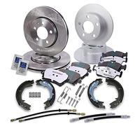ATEC GERMANY Juego de frenos in iscos de freno delanteros Ø 300 mm ventilados + traseros Ø 294 mm ventilados + pastillas de freno + zapatas de freno Compatible con BMW Serie 3 (E46)