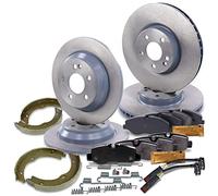 ATEC GERMANY Juego de frenos incl. discos de freno delanteros Ø 330 mm ventilados + traseros Ø 300 mm completos + pastillas de freno delanteras y traseras + zapatas de freno traseras