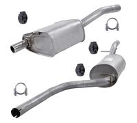 ATEC Germany Juego de silenciador de escape 1x Silenciador central, 1x Silenciador trasero, 3x parachoques, 2x abrazaderas compatible con FORD FOCUS Mk1 (DAW, DBW)