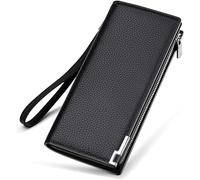 AteEco Cartera de Cuero Genuino for Hombre, Cartera Larga con Cremallera, Cartera de Piel de Vaca, Bolso de Mano con múltiples Tarjetas