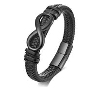 ATEIELLI Pulsera Infinito para hombre de piel trenzada de acero inoxidable, longitud 21/23 cm, JWB351, 23cm, Cuero, No es una piedra preciosa