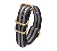 Ateldooly Correa de reloj de lona, correa de nailon de 18mm, 20mm y 22mm para relojes, pulsera de repuesto con hebilla de anillo dorado, 3negro 2gris, 18mm