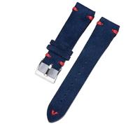 Ateldooly Correas de reloj de cuero de ante suave, pulsera de liberación rápida de 18/20/22mm, pulseras universales de piel de vaca, Hebilla azul rojo-plata, 22mm