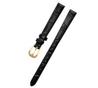 Ateldooly Reloj de pulsera de cuero para mujer, relojes de pulsera, correa de reloj de 6/8/10/12/14/16mm, Cocodrilo Negro Oro, 14mm