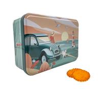 Atelier D® | Latta Metallo Biscotti al Burro Assortiti | Frollini Burro e Sale | Galettes e Palets al Puro Burro - 350 Gr | Latta Metallo Auto Disegni Faro dell'Oceano