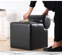 Atelier Del Sofa Puf Negro Elegante, 100% Piel sintética, 45 x 56 x 60 cm, Esponja ortopedica 35 DNS, 6 cm de Grosor, piernas Ocultas revestidas de PVC, Espacios de Vida Modernos