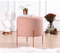Atelier Del Sofa Puf Rosa Bohemio, 42 cm de Altura x 40 cm de Profundidad | 50% algodón y 50% Lino, Esponja ortopedica de 5 cm, Patas de Hierro revestidas de Cobre | Elegante y Funcional para Hotel y
