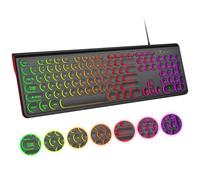 Atelus Teclado con cable USB con retroiluminación de 7 colores, teclado de tamaño completo con teclas retro, teclado numérico y teclas de acceso rápido multimedia para computadora, computadora de