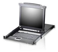 ATEN Conmutador KVMP LCD de 8 puertos, 19 puertos, puerto USB integrado, CL5708N-ATA-2XK06GG (diseño de teclado alemán integrado con puerto USB)