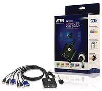 ATEN Switch KVM formato cable VGA USB de 2 puertos con selector remoto de puerto
