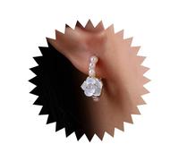 Atentuyi Boda Boho Pendientes De Aro De Perlas Pequeñas Esmalte De Oro Blanco Pendientes De Flores Rosa Flor Huggie Pendientes Diminutos Pendientes De Camelia Pendientes De Perlas