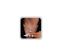 Atentuyi Boho Collar Y Pendientes Boda Plata Oro Colgante Perlas Diminutas Collar Delgado Pequeña Gota Novia Pendientes Aro Huggie Cadena Caja Delicada Simple Lindo Minimalista Delicada Dama Mujeres