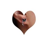 Atentuyi Boho Esmalte Negro Pendientes De Mariposa De Plata Pequeños Pendientes De Mariposa Doble Mariposa Pequeña Gota Cuelgan Pendientes De Joyería Para Mujeres Y Niñas