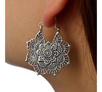 Atentuyi Boho Filigrana Aro Plata Gitana Tribal Vintage Flores Colgantes - Joyas Para Mujeres y Niñas