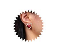 Atentuyi Boho Rubí Rojo Corazón Pendiente De Oro Esmalte Rojo Corazón Pendientes Vintage Rojo Gema Doble Corazón Pendiente De Metal Hueco Joyería Para Las Mujeres Y Las Niñas