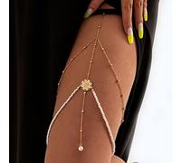 Atentuyi Cadena De La Pierna De Oro En Capas Perla Colgante Cadena De La Pierna Sexy Bikini Playa Arnés Bohemio Cuerpo De La Cadena De La Joyería Del Muslo Para Las Mujeres Y Las Niñas