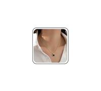 Atentuyi Collar bohemio pequeño cuadrado delgado dorado plateado pequeño esmalte negro colgante delicado collar simple minimalista cadena gargantilla mini lindo collar delicado joyería para mujer