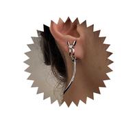 Atentuyi Gótico Negro Pequeño Zorro Stud Pendientes Zorro Cuelgan Gota Pendientes De Cola Larga Meneo Pendientes De Plata De La Chaqueta Del Oído Frente A La Espalda Pendientes De Animales