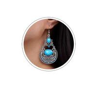 Atentuyi Pendientes Boho Turquesa Plata Zafiro Cristal Azul - Colgantes Filigrana Gitana Vintage Tribal India Retro