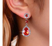 Atentuyi Pendientes De Cristal Rojo Lágrima Pendientes Colgantes De Plata Rubí Pendientes De Gota Roja Pendientes De Cristal Rojo Cz Pendientes De Circonio Cúbico Pendientes Mujeres Y Niñas