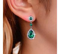 Atentuyi Pendientes De Esmeralda Esmeralda De Plata Pendientes Colgantes Pendientes De Esmeralda Cz Pendientes De Esmeralda De Cristal Pendientes De Gota De Cz Verde Pendientes Mujeres Y Niñas