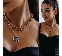 Atentuyi Punk Chain Cuban Chunky Choker Gold Chain Layered Necklaces Cz Pendant Coin Necklace Life Tree Necklace Thick Chain Multilayer Collar Necklace Jewelry for Women and Girls