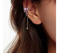 Atentuyi Ronda Huggie Ear Cuff Pendientes De Plata Rosa Cz Corazón Cadena Cuelgan Pendientes Cuff Cadena Pendientes Borla Gota Pendientes Cartílago Pendientes Joyas Para Mujeres Y Niñas(oreja Derecha）