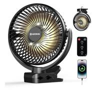 Ateroll 10000mAh Ventilador Pinza con Control Remoto,Ventilador Portátil Batería Recargable de 3 Velocidades con Temporizador y Luces LED,Ventiladores Portátiles de 8” con Rotación de 360° para el