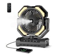Ateroll Ventilador de Camping con Nebulizador Portátil, Batería Recargable 20000mAh y Mando a Distancia, Depósito 250ml, Luz LED y Gancho para Tienda, Exterior, Hogar, Patio y Viajes