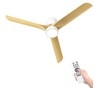 Ateroll Ventilador de techo con iluminación, Ø132 cm, 3CCT (3000K-6500K), LED de 15 W, mando a distancia, 6 velocidades, temporizador para salón, dormitorio (veteado de madera clara)