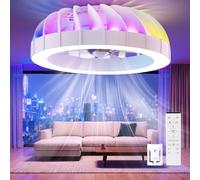 Ateroll Ventilador de Techo con luz, 46CM RGB Lampara Ventilador Techo con Control Remoto, 6 Velocidades 3000K-6500K Dimmable Silent LED Ventiladores de Techo, Temporizador y Memoria, Dormitorio Salón